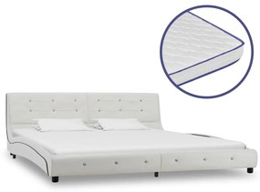 Κρεβάτι Λευκό 180 x 200 εκ. Δερματίνη με Στρώμα Αφρού Μνήμης - Λευκό