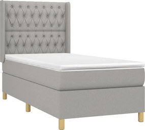 vidaXL Κρεβάτι Boxspring με Στρώμα Ανοιχτό Γκρι 90x200 εκ. Υφασμάτινο