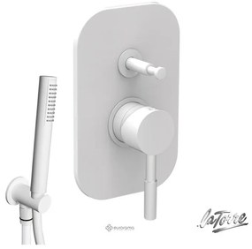 La Torre NEW TECH Μίκτης εντοιχισμού 2 εξόδων με εκτροπέα &amp; Επίτοιχη παροχή νερού με τηλέφωνο και σπιράλ PVC 1,5 White Matt