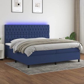 Κρεβάτι Boxspring με Στρώμα &amp; LED Μπλε 200x200 εκ. Υφασμάτινο - Μπλε