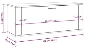 Παπουτσοθήκη Επιτοίχια Sonoma Γκρι 100x35x38 εκ. Επεξ. Ξύλο - Γκρι