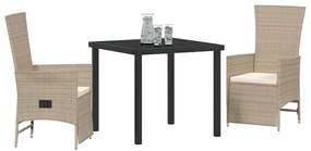 vidaXL Σέτ φαγητού για κήπο με μαξιλάρι 3 pcs Μπεζ συνθετικό ρατάν