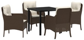 vidaXL Σετ Dining Κήπου 5 Τεμαχίων  με Μαξιλάρια Καφέ Πολυ Ρατάν