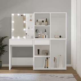 vidaXL Μπουντουάρ LED με 2 Ντουλάπια Λευκό από Επεξεργ. Ξύλο