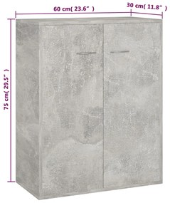 vidaXL Ντουλάπι Γκρι του Σκυροδέματος 60 x 30 x 75 εκ. από Επεξ. Ξύλο