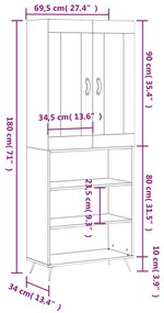 Ντουλάπι Γυαλιστερό Λευκό 69,5x34x180 εκ. Επεξεργασμένο Ξύλο - Λευκό