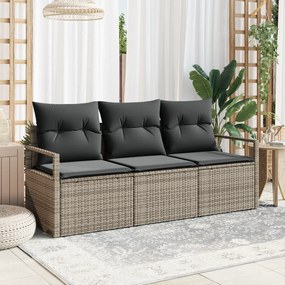 vidaXL Σετ καναπέ κήπου 3 κομματιών με μαξιλάρια γκρι πολυρατάν