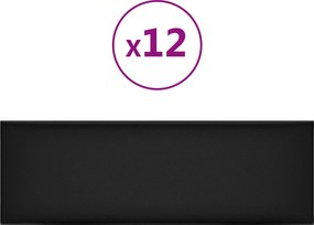 vidaXL Κεφαλάρι Τοίχου 12 pcs 90 x 30 cm Μαύρο ύφασμα