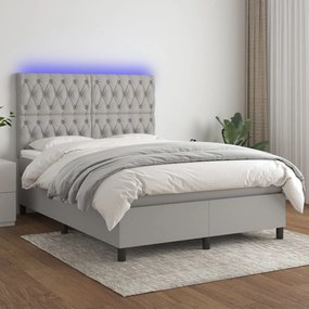 vidaXL Κρεβάτι Boxspring με Στρώμα &amp; LED Αν.Γκρι 140x200εκ. Υφασμάτινο