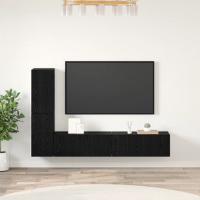 vidaXL Τηλεοπτική Κάβα Τοίχου 4 pcs Μαύρη Δρυς Επεξεργασμένο ξύλο