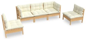 vidaXL Σαλόνι Κήπου Σετ 5 τεμ. από Μασίφ Ξύλο Ακακίας &amp; Κρεμ Μαξιλάρια
