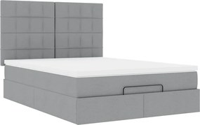 vidaXL Οθωμανικό κρεβάτι με στρώμα &amp; LEDs Ανοιχτό γκρι ύφασμα