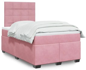 vidaXL Κρεβάτι Boxspring με Στρώμα Ροζ 120x200 εκ. Βελούδινο