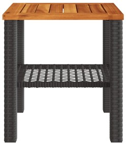 vidaXL Τραπέζι Κήπου Μαύρο 40x40x42 εκ. Συνθετικό Ρατάν &amp; Ξύλο Ακακίας