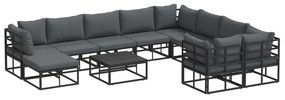 vidaXL Σετ Καναπέ Κήπου με μαξιλάρι 11 pcs Μαύρο Αλουμίνιο
