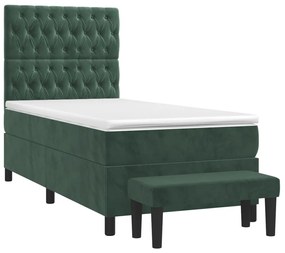 vidaXL Κρεβάτι Boxspring με Στρώμα Σκούρο Πράσινο 80x200 εκ. Βελούδινο