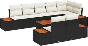 vidaXL Σετ Καναπέ Κήπου με μαξιλάρι 9 pcs Μαύρο Πολυ ράταν