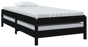 Κρεβάτι Στοιβαζόμενο Μαύρο 90 x 190 εκ. από Μασίφ Ξύλο Πεύκου - Μαύρο