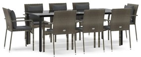 vidaXL Σετ Τραπεζαρίας Κήπου 9 τεμ Μαύρο&Γκρι Συνθ. Ρατάν με Μαξιλάρια