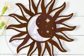 Intra απο ξύλο plywood 3mm-4mm πάχος – Σημάδι τέχνης τοίχου Ήλιου και Σελήνης, Αρχείο Δίασταση 40x30 cm INTRAFABR-115584667