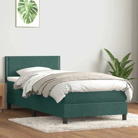 Box Spring κρεβάτι με στρώμα σκούρο πράσινο 90x220 cm Velvet