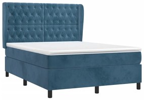 vidaXL Κρεβάτι Boxspring με Στρώμα Σκούρο Μπλε 140x190 εκ. Βελούδινο