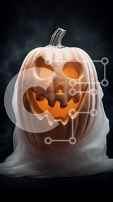 Intra Συλλεκτικό Ξύλινο Παζλ Plywood 4mm - Χαμογελαστή κολοκύθα καλυμμένη με καπνό για το Halloween Σε Ξύλινο Κουτί - Διαστάσεις: 10x10 cm – 25 κομμάτια