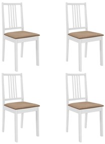 Καρέκλες Τραπεζαρίας με Μαξιλάρια 4 τεμ. Λευκές από Μασίφ Ξύλο