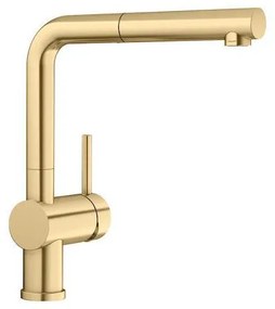 Blanco Linus-S SILGRANIT® Satin Gold Μπαταρία Κουζίνας με Περιστρεφόμενο Ρουξούνι και Μεταλλικό Αποσπώμενο Ντους