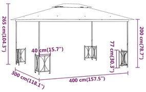 vidaXL Κιόσκι με Πλευρικά Τοιχώματα και Διπλή Οροφή Κρεμ 3 x 4 μ.