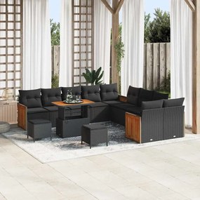 vidaXL Σετ Καναπέ Κήπου με μαξιλάρι 13 pcs Μαύρο 90 x 55 x 71 cm