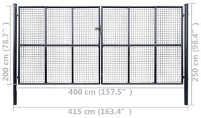 vidaXL Πόρτα Περίφραξης με Πλέγμα Γκρι 400 x 200 εκ. Γαλβαν. Χάλυβας