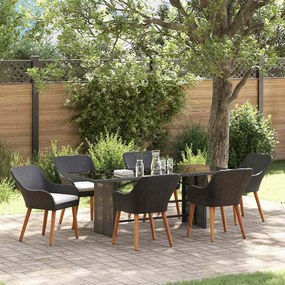 vidaXL Σέτ φαγητού για κήπο με μαξιλάρι 7 pcs Μαύρο συνθετικό ρατάν