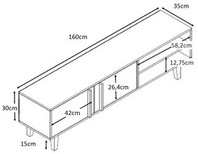 ALBERO TV STAND SONOMA DECAPE ΜΑΥΡΟ ΜΕ PATTERN 160x35xH45cm