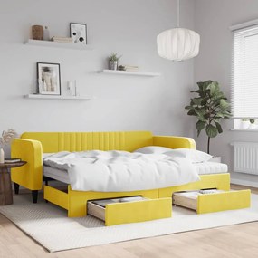 vidaXL Καναπές Κρεβάτι Συρόμενος Κίτρινο 90x200εκ. Βελούδινος Συρτάρια