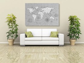 Εικόνα ενδιαφέροντος ασπρόμαυρου χάρτη του κόσμου - 120x80