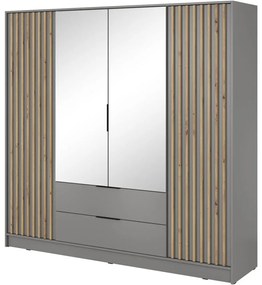 Nτουλάπα Τετράφυλλη Nelly 24_4Dm_Sz Με Καθρέπτη 206x51x200cm Grey Τετράφυλλη