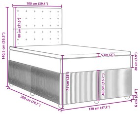 Κρεβάτι Boxspring με Στρώμα Σκούρο Γκρι 120x200 εκ. Βελούδινο - Γκρι