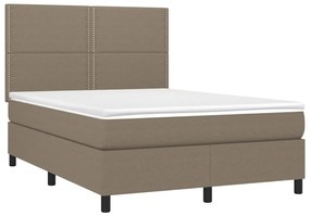 Κρεβάτι Boxspring με Στρώμα &amp; LED Taupe 140x200 εκ. Υφασμάτινο - Μπεζ-Γκρι