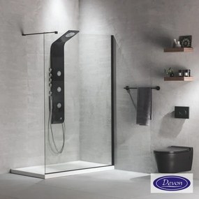 DEVON IWIS WALK-IN IW110C-400 Διαχωριστικό Κρύσταλλο Ντουζιέρας με βραχίονα στήριξης BLACK Matt 107-109 εκ. - ύψος 200 εκ
