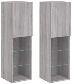 vidaXL Έπιπλα Τηλεόρασης με LED 2 τεμ. Γκρι Sonoma 30,5x30x102 εκ.