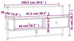 Έπιπλο Τηλεόρασης Επιτοίχιο Μαύρο 100,5x30x51 εκ. Επεξ. Ξύλο - Μαύρο