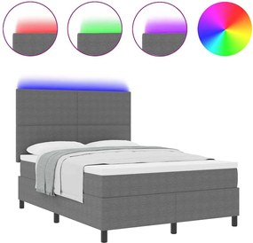 vidaXL LED Κρεβάτι με βάθρο Ανοιχτό Γκρι και Λευκό 140 x 190 cm