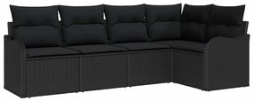 vidaXL Σετ Καναπέ Κήπου με μαξιλάρι 5 pcs Μαύρο Πολυ ράταν