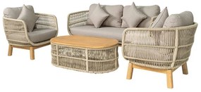 MARK Set Σαλόνι Κήπου 4τεμ, Acacia Φυσικό, Μαξιλάρια Μπεζ Rope Wicker Μπεζ  2 Πολυθρ 1 Καναπ 1 Τραπεζάκι [-Μπεζ-Tortora-Sand-Cappuccino-] [-Ξύλο-, -Ύφασμα-] Ε2360,2