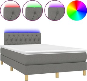 vidaXL Κρεβάτι Boxspring με Στρώμα &amp; LED Σκ.Γκρι 120x190εκ. Υφασμάτινο