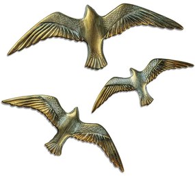 Διακοσμητικό Τοίχου Flying Seagulls (Σετ 3Τμχ) 565TNL1178 30x2x11/24x2x9/19x2x7cm Multi-Gold Aberto Design Πολυέστερ
