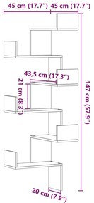 Γωνιακή Ραφιέρα Τοίχου Μαύρο 45x45x147 εκ. από Επεξ. Ξύλο - Μαύρο