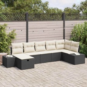 vidaXL Σετ Καναπέ Κήπου με μαξιλάρι 7 pcs Μαύρο Πολυ ράταν