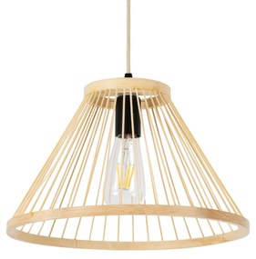 GloboStar® TYGEE 01930 Boho Κρεμαστό Φωτιστικό Οροφής Μονόφωτο 1 x E27 AC220-240V IP20 - Φ35 x Υ22cm - Μπεζ Ξύλινο Πλέγμα - 5 Χρόνια Εγγύηση